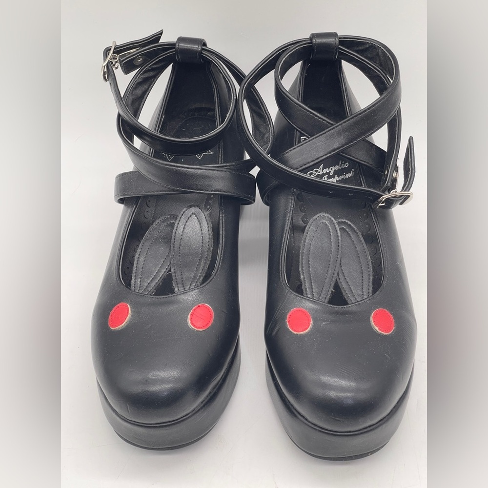 Bunny Face Platform Mary Jane Shoes Black Kawaii Goth Lolita Y2K Red Eyes Size 7